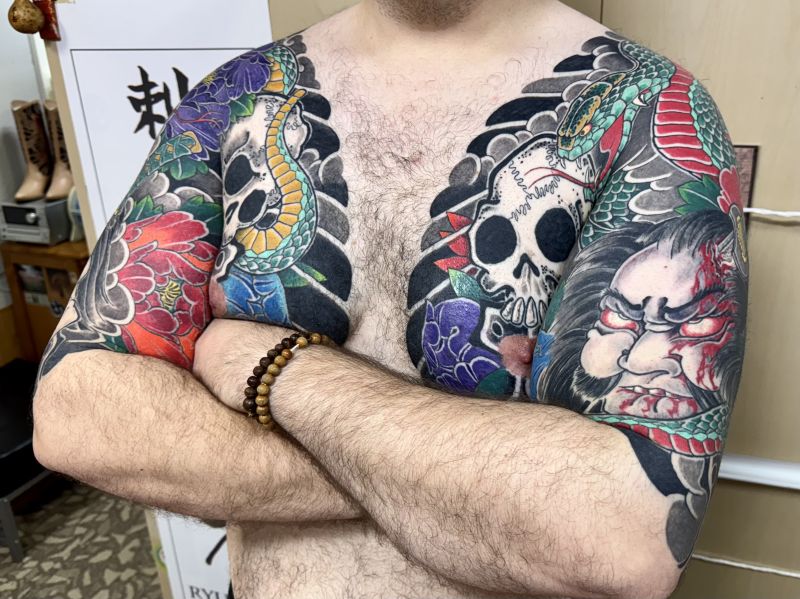 [生首と蛇と野晒し] 総手彫り肩額五分袖